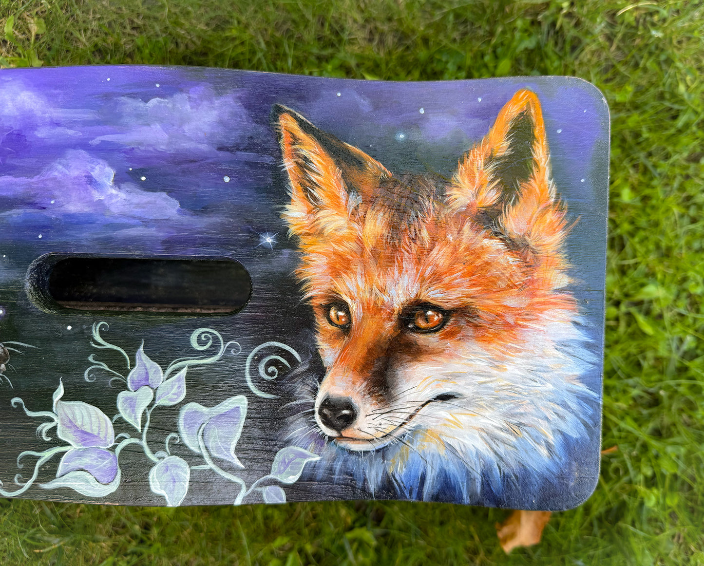 Handbemalter Holzschemel mit Fuchs-Motiv – einzigartiger kleiner Hocker