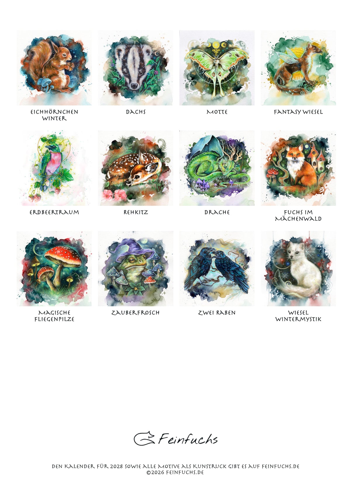 Kalender 2027 | Mystischer Jahreskalender – Fantasy Wandkalender Waldtiere | Hexen Kalender | Märchenhafter Kunstkalender DIN A4