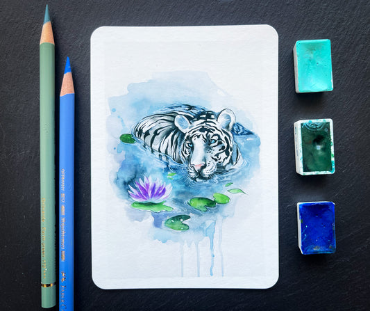 Kunstkarte Tiger mit Seerose